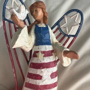 Patriotic Angel Figurine with Red, White, and Blue Accents